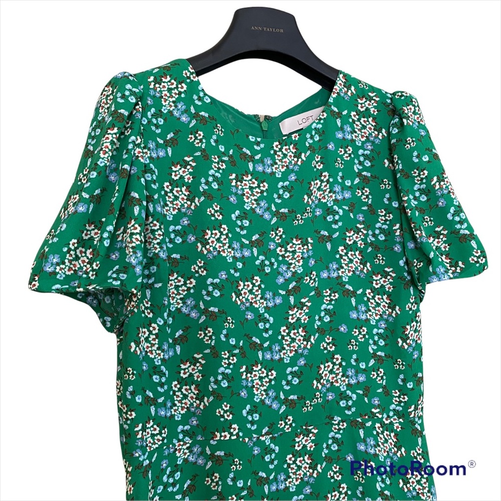 🌟HP!🌟 LOFT Green Buttercup Puff Sleeve Dress Sz 6P - Picture 3 of 10